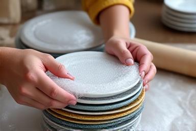 Hands wrapping fragile dishes in bubble wrap for packing