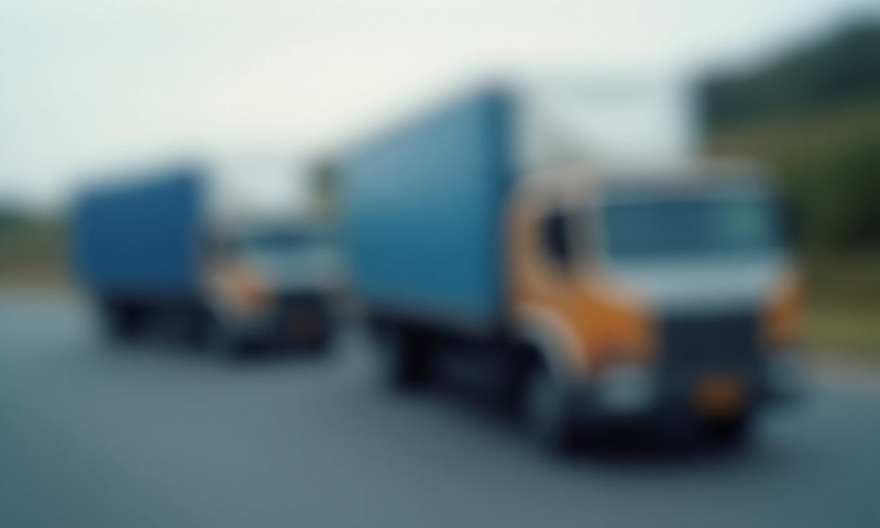 Blurred image of moving trucks, suggesting motion and activity